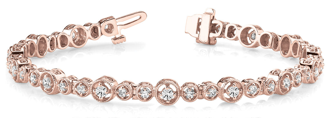 Rose gold Round Bezel-Set Diamond Tennis Bracelet with Milgrain Detailing