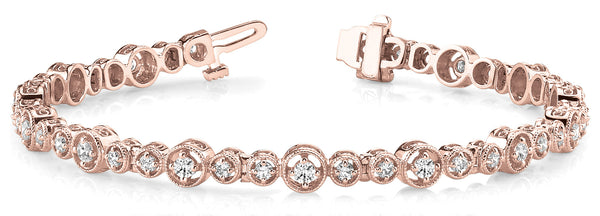 Rose gold Round Diamond Tennis Bracelet with Milgrain Bezel Setting and Box Clasp