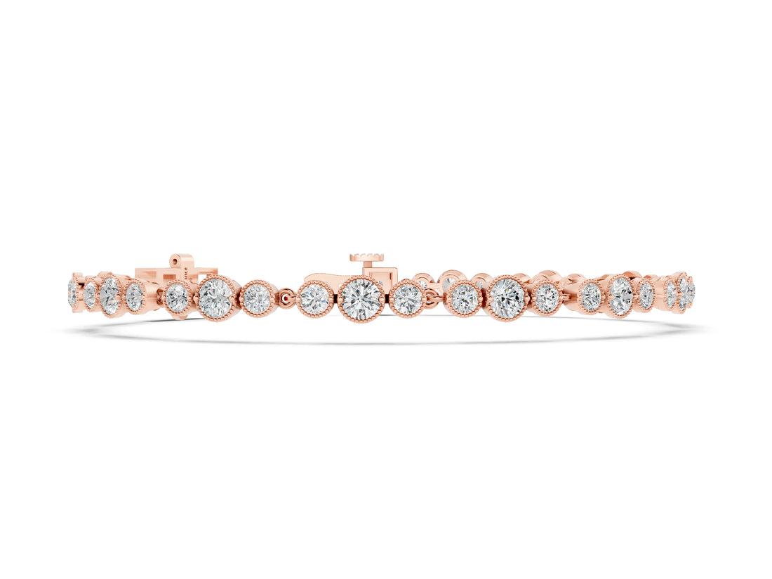 Rose gold Round Bezel-Set Diamond Tennis Bracelet with Milgrain Detailing