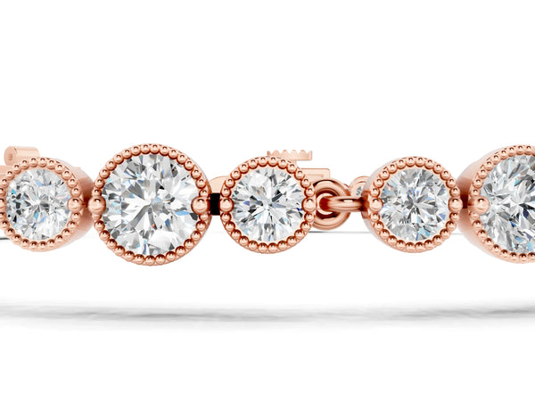 Rose gold Round Bezel-Set Diamond Tennis Bracelet with Milgrain Detailing