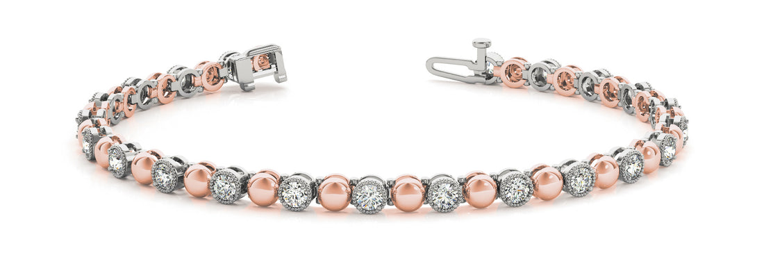 Rose gold Round Bezel-Set Diamond Tennis Bracelet with Milgrain Prong Setting