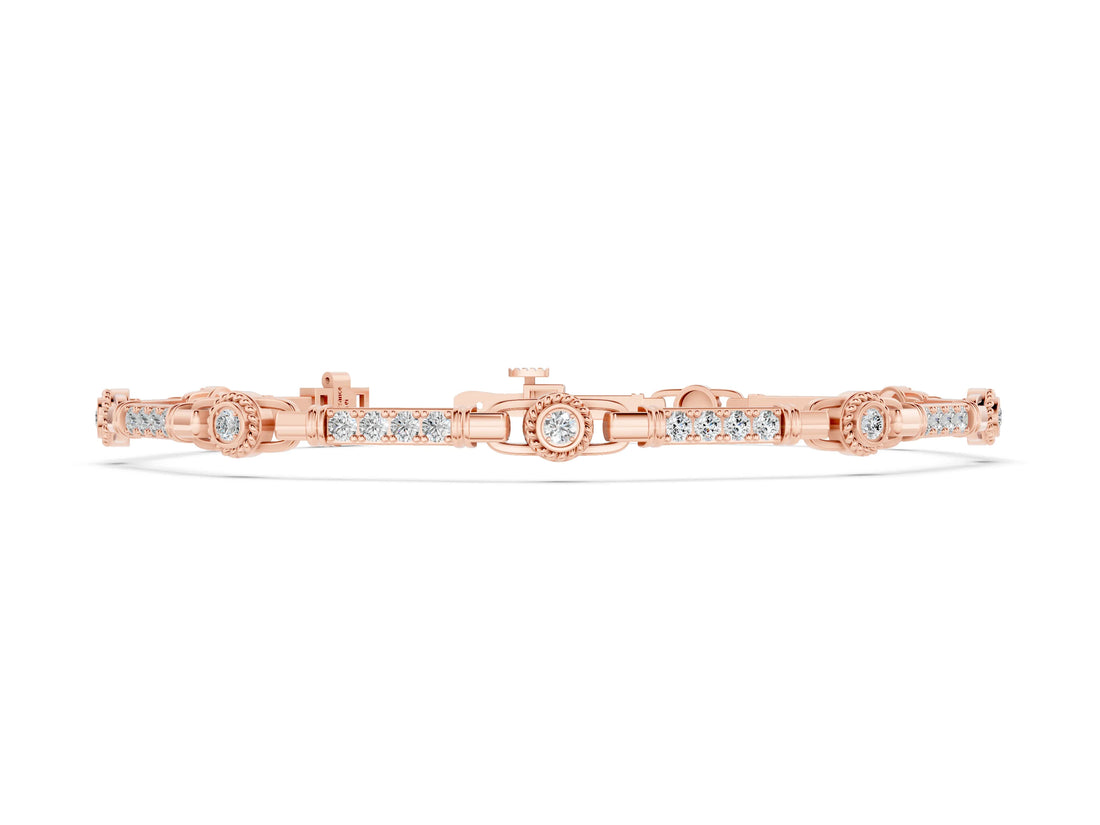 Rose gold Round Bezel-Set Diamond Tennis Bracelet with Pave Band_2