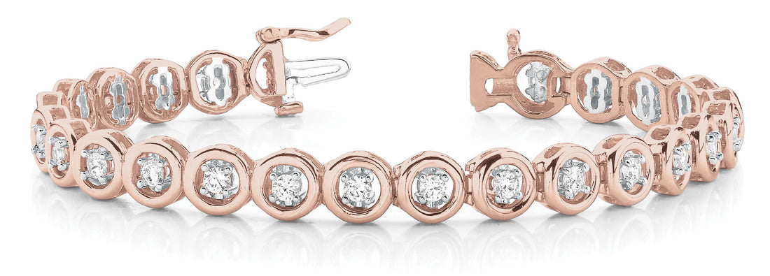 Rose gold Round Bezel Set Diamond Tennis Bracelet with Prong Setting
