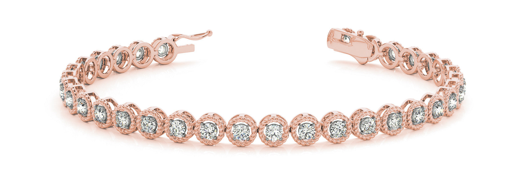 Rose gold Round Bezel-Set Diamond Tennis Bracelet with Rope Band