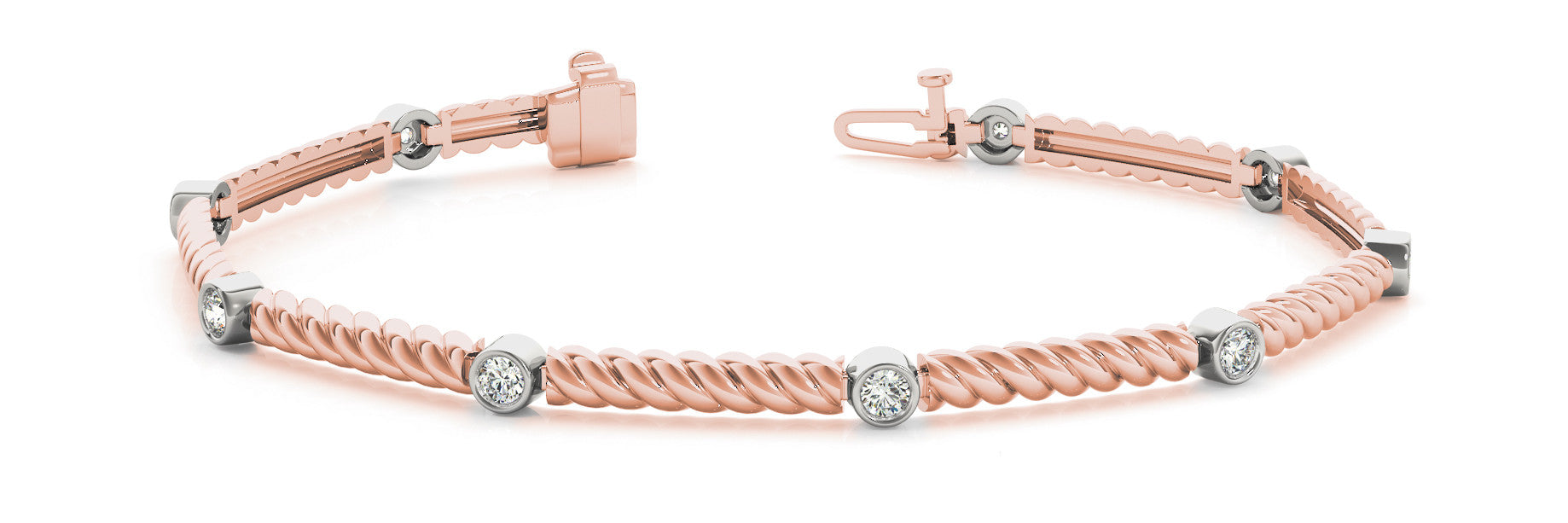 Rose gold Round Bezel-Set Diamond Twisted Tennis Bracelet