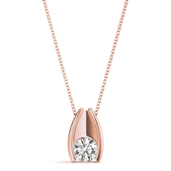 Rose gold Round Bezel Solitaire Pendant with V-Prong Setting