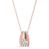 Rose gold Round Bezel Solitaire Pendant with V-Prong Setting