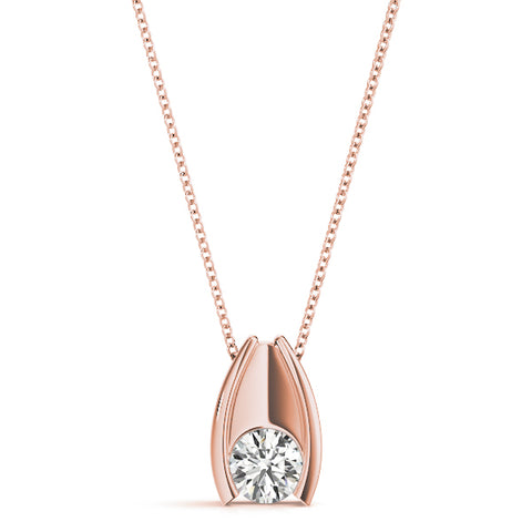 Rose gold Round Bezel Solitaire Pendant with V-Prong Setting