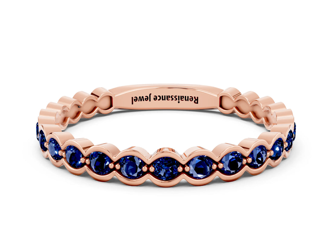 Rose gold Round Blue Sapphire Bezel Set Eternity Band_6