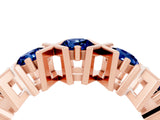 Rose gold Round Blue Sapphire Channel Set Band with X-Prong Detail_10
