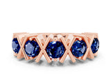 Rose gold Round Blue Sapphire Channel Set Band with X-Prong Detail_6