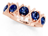 Rose gold Round Blue Sapphire Channel Set Band with X-Prong Detail_7