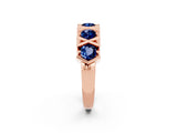 Rose gold Round Blue Sapphire Channel Set Band with X-Prong Detail_8