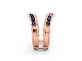 Rose gold Round Blue Sapphire Channel-Set Chevron Band_8