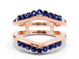 Rose gold Round Blue Sapphire Chevron Contour Band with Prong Setting_6