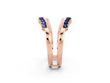 Rose gold Round Blue Sapphire Chevron Contour Band with Prong Setting_8