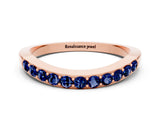 Rose gold Round Blue Sapphire Curved Wedding Band with Channel Setting_6