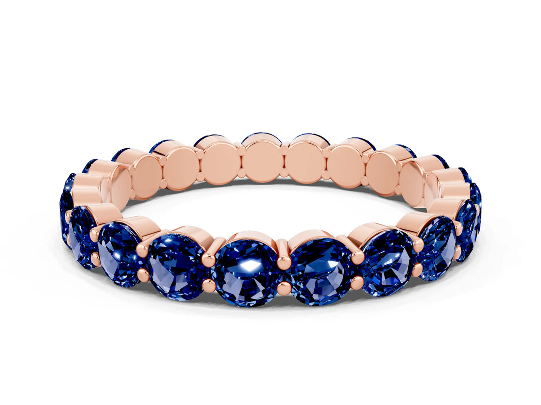 Rose gold Round Blue Sapphire Eternity Band with U-Prong Setting_30