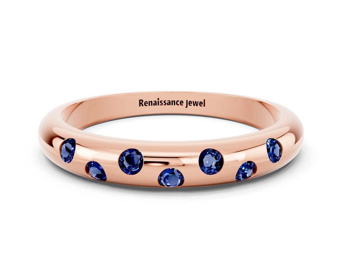 Rose gold Round Blue Sapphire Flush-Set Comfort Fit Band_6