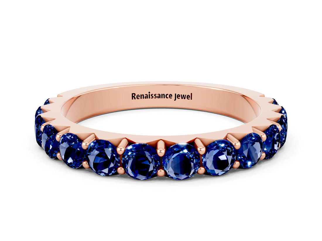Rose gold Round Blue Sapphire Half Eternity Band with Classic Prong Setting_6