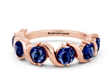 Rose gold Round Blue Sapphire Half Eternity Band with Wave Prong Setting_6