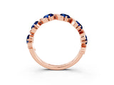 Rose gold Round Blue Sapphire Half Eternity Band with Wave Prong Setting_9