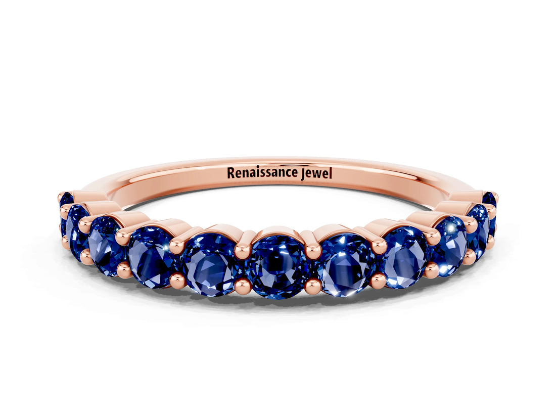Rose gold Round Blue Sapphire Half-Eternity Prong-Set Band_6