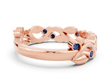 Rose gold Round Blue Sapphire Leaf Eternity Band with Bezel Setting_36