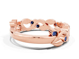 Rose gold Round Blue Sapphire Leaf Eternity Band with Bezel Setting_78