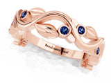 Rose gold Round Blue Sapphire Leaf Eternity Band with Bezel Setting_79