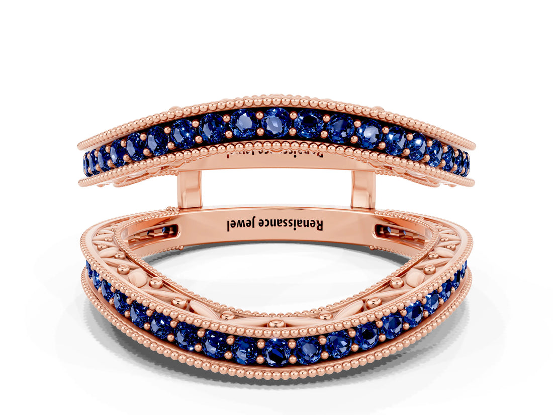 Rose gold Round Blue Sapphire Milgrain Eternity Band with Channel Setting_18