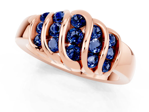 Rose gold Round Blue Sapphire Multi-Row Crossover Band