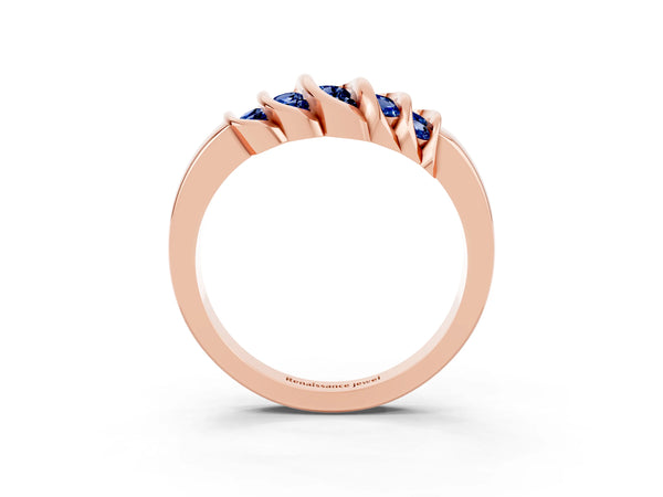Rose gold Round Blue Sapphire Multi-Row Crossover Band