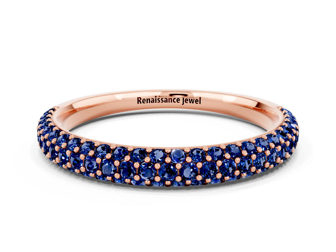Rose gold Round Blue Sapphire Pavé Eternity Band with Shared Prong Setting_6