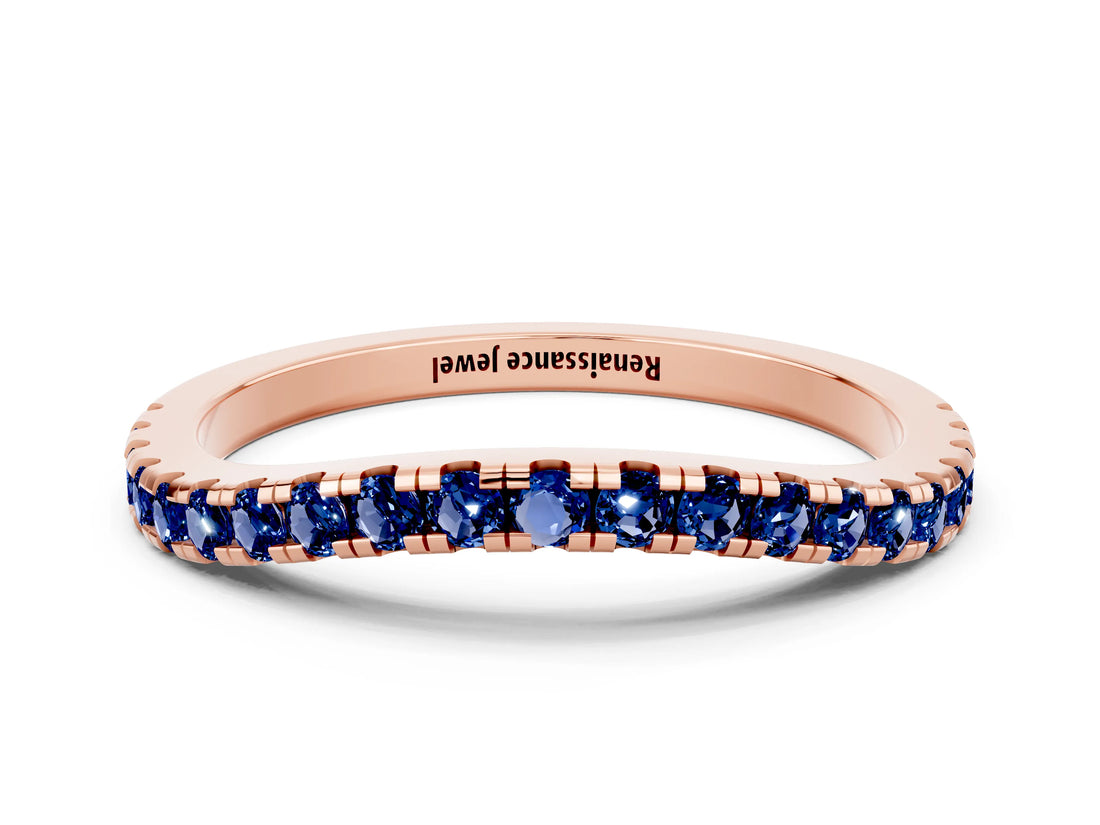 Rose gold Round Blue Sapphire Pavé Half Eternity Band with Shared Prong Setting_6