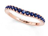 Rose gold Round Blue Sapphire Pavé Set Curved Wedding Band_7