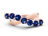 Rose gold Round Blue Sapphire Prong-Set Crossover Band_6