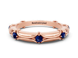 Rose gold Round Blue Sapphire Prong Set Milgrain Eternity Band_6