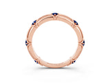 Rose gold Round Blue Sapphire Prong Set Milgrain Eternity Band_9
