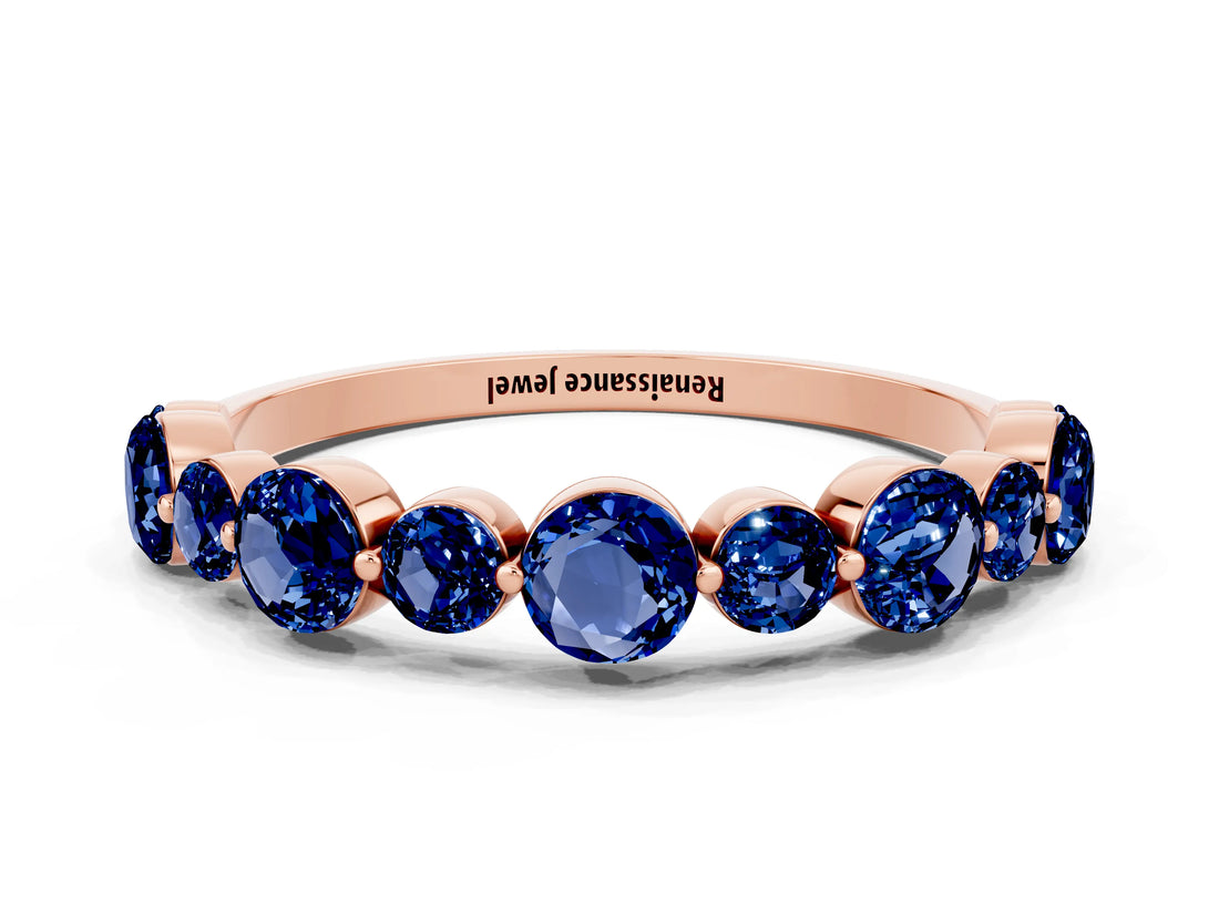 Rose gold Round Blue Sapphire Scalloped Prong Set Eternity Band_18