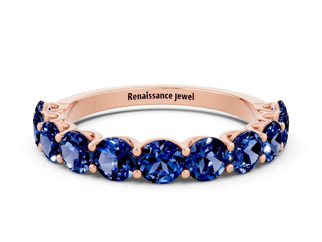 Rose gold Round Blue Sapphire Shared Prong Eternity Band_6