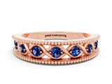 Rose gold Round Blue Sapphire Twist Milgrain Band with Bezel Setting_12