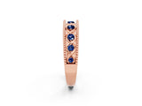 Rose gold Round Blue Sapphire Twist Milgrain Band with Bezel Setting_14