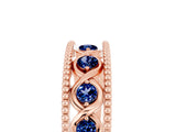 Rose gold Round Blue Sapphire Twist Milgrain Band with Bezel Setting_17