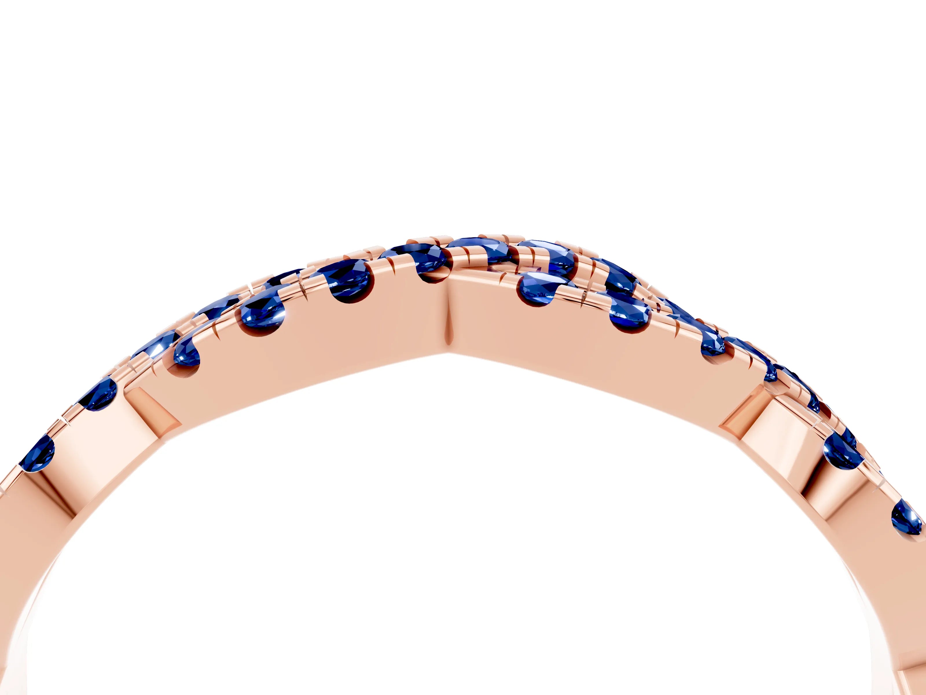 Rose gold Round Blue Sapphire Twisted Eternity Band with Pavé and Shared Prong Setting_10