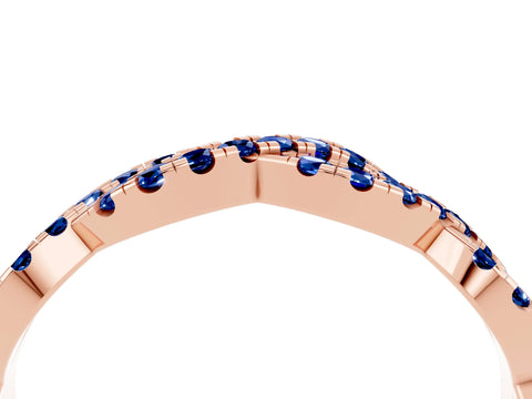 Rose gold Round Blue Sapphire Twisted Eternity Band with Pavé and Shared Prong Setting_10