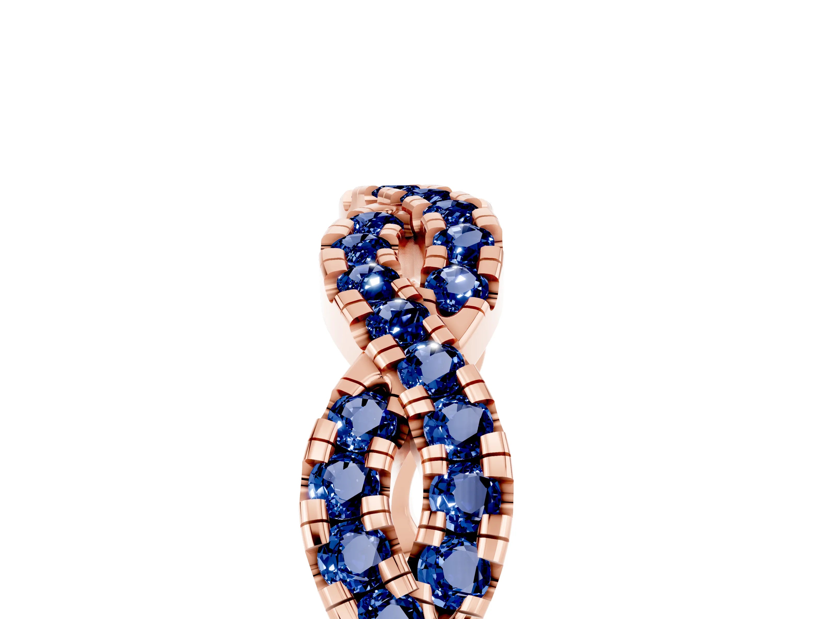 Rose gold Round Blue Sapphire Twisted Eternity Band with Pavé and Shared Prong Setting_11