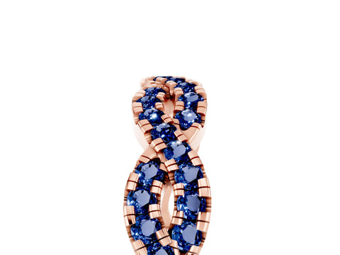 Rose gold Round Blue Sapphire Twisted Eternity Band with Pavé and Shared Prong Setting_11