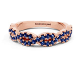 Rose gold Round Blue Sapphire Twisted Eternity Band with Pavé and Shared Prong Setting_18