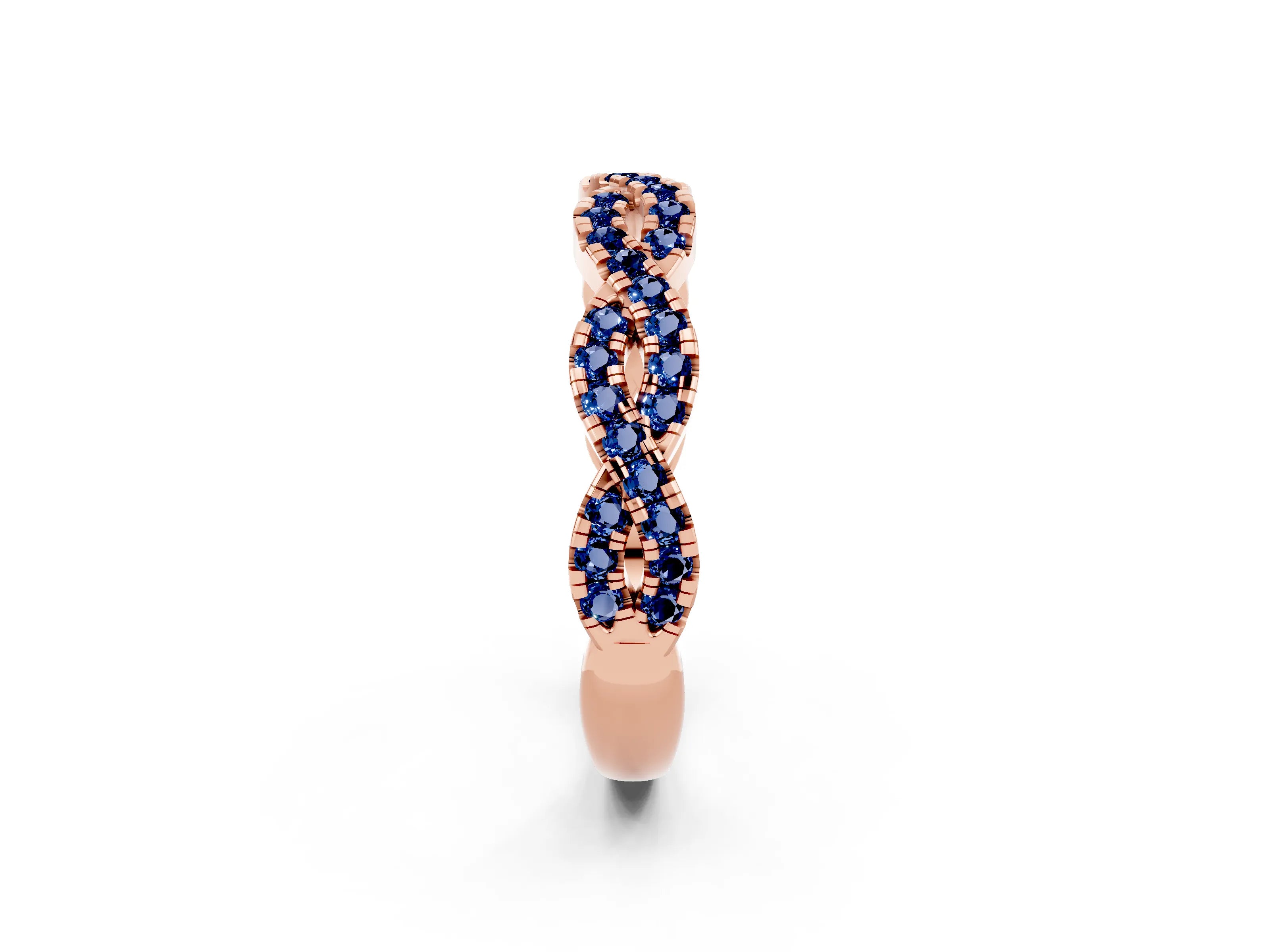 Rose gold Round Blue Sapphire Twisted Eternity Band with Pavé and Shared Prong Setting_8